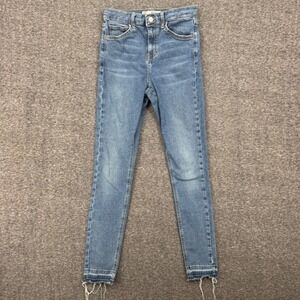 Topshop Moto Jamie Skinny Jeans W28 Medium Wash High Rise Raw Hem Blue